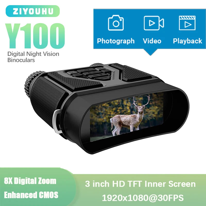 Y100 Night Vision Goggles Infrared Digital Binoculars Long Range 1080P Video Records Night Camera for Hunting in Full Darkness