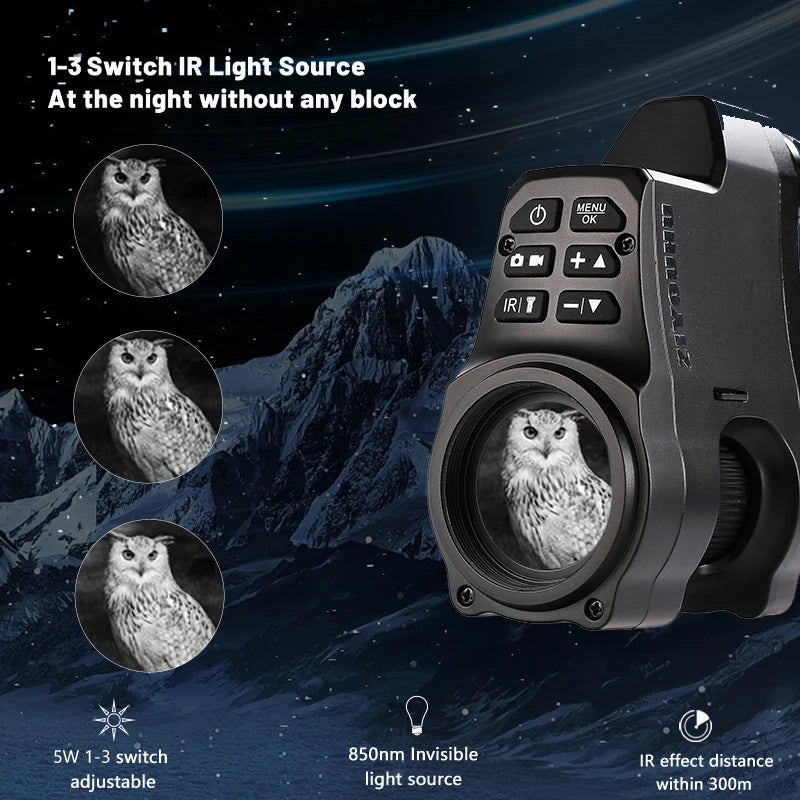 NV4A Infrared Night Vision Monocular Device Round Screen Crosshair 4X Zoom HD Video Camera Attach Night Hunting IR Digital Scope