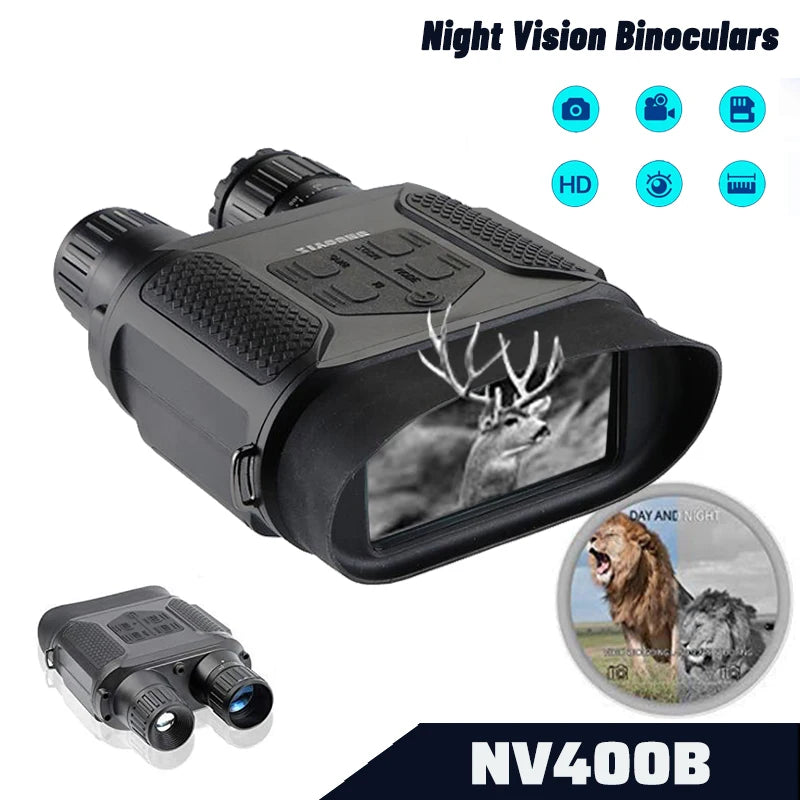 IR Camera 4″ Large Viewing Screen Photo Video Recording from 400m/1300ft Digital Infrared Night Vision Hunting Binoculars NV400B