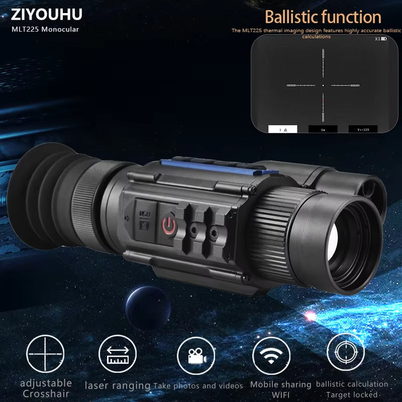 MLT225-LRF Thermal Monocular Built-in Real Time Ranging Ballistic Caculation WIFI Long Range Hot Detection Hunting Thermal Scope
