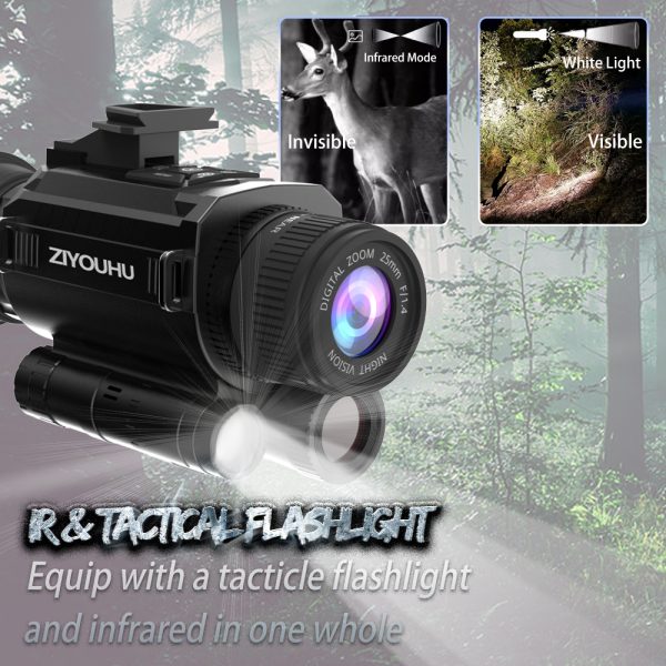 Z9005 Newest HD Digital Night Vision Monocular 8X Zoom 1.28″ Round Screen Tacticle Flashlight Infrared Video Camera for Hunting