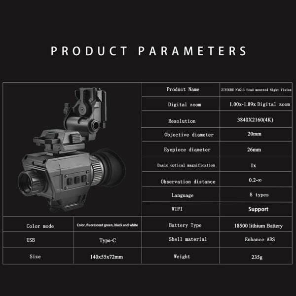 ZIYOUHU NVG13 Helmet Night Vision Goggle 4K Tactical Head Night Vision Monocular WiFi IP7 Hunting Night Vision Device