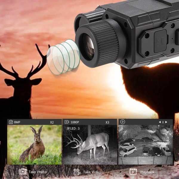 IR Head Mounted Night Vision Helmet Monocular Digital 1080P HD Video Camera Large Field of View for Hunting Day Night Dual Use