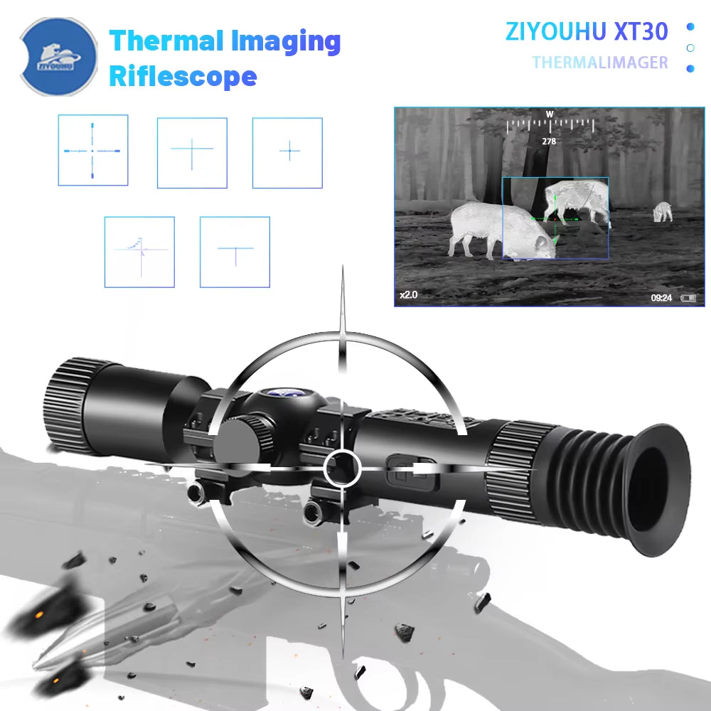 XT30 384×288 Thermal Scope Sight BDC Shotting Hunting Aim Searching Hotspot Tracking 6 Pseudo-Color Thermal Imaging Riflescopes