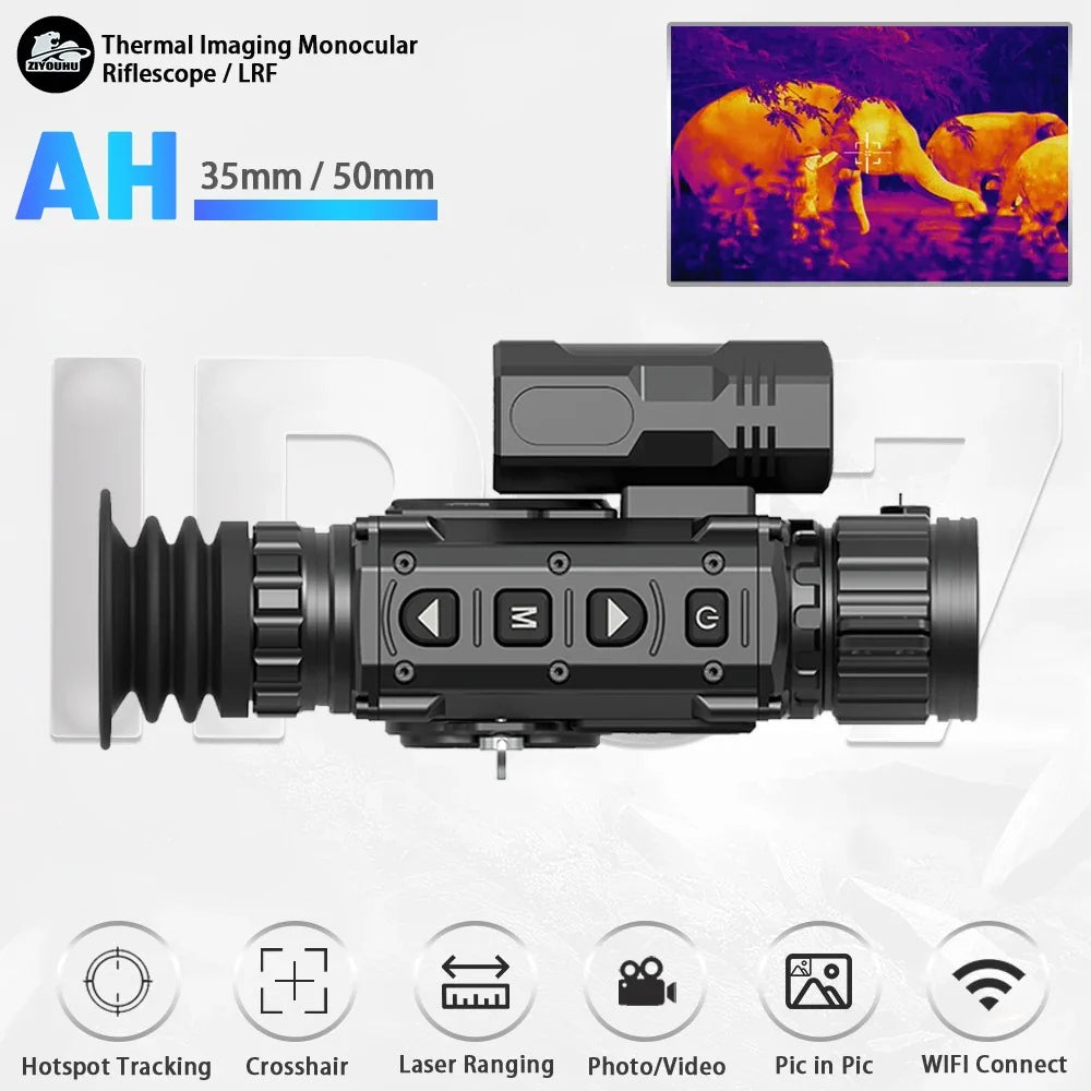 AH35/50L Thermal Imaging Sight Scope IP67 Waterproof Laser Ranging Pseudo-Color Heat Monocular Camcorder Hunting Aiming Thermographic