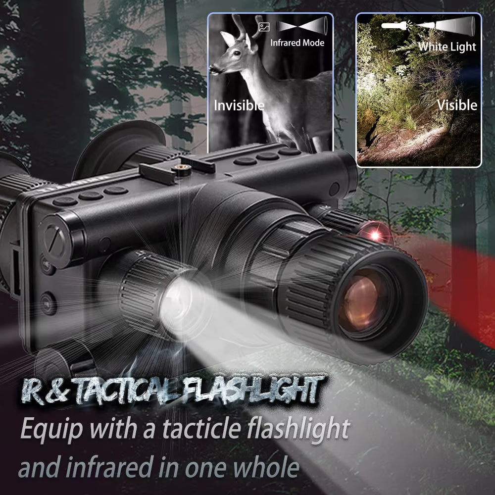 OHB-R5 1080P HD Night Vision Digital Binoculars 600M Long Range Hunting with IR & Tacticle Flashlight Head Mounted Video Camera