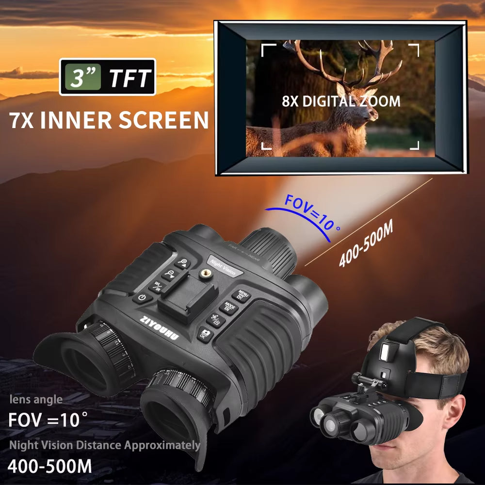 NV8360 4K FHD Full Color Night Vision Helmet Goggles Digital Binoculars Infrared & Flashlight Head Mounted Night Viewer for Hunt